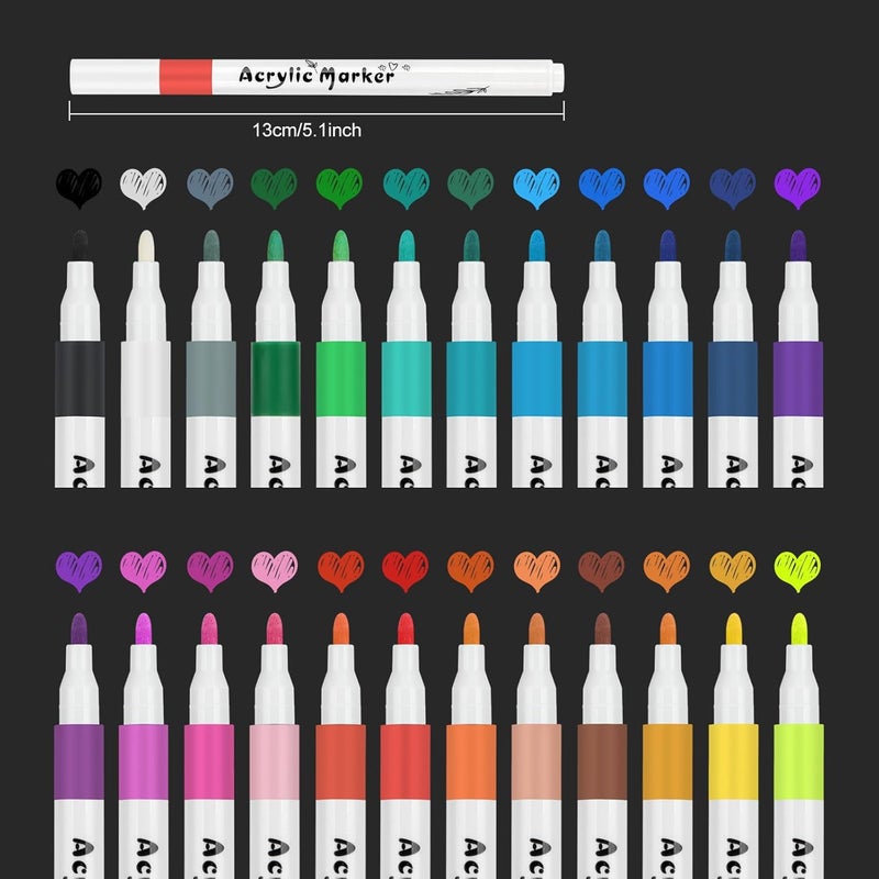 كاست ويف أقلام تلوين أكريليك ٢٤ لونًا، رأس دقيق ١ مم، سريع الجفاف، مناسب لمجموعة الرسم على الصخور، الزجاج، الحرف اليدوية، السيراميك، الحجر، القماش، الخشب - Image 2