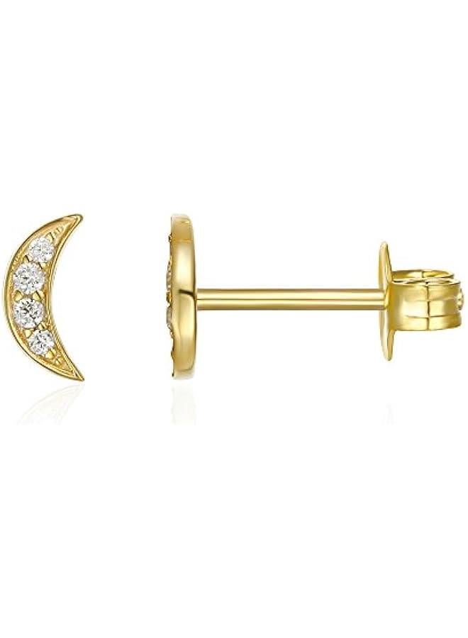 PAVOI 14K Gold Plated Sterling Silver Celestial Lightning Bolt, Moon and Star Earrings | Dainty Earrings for Women  - Image 1