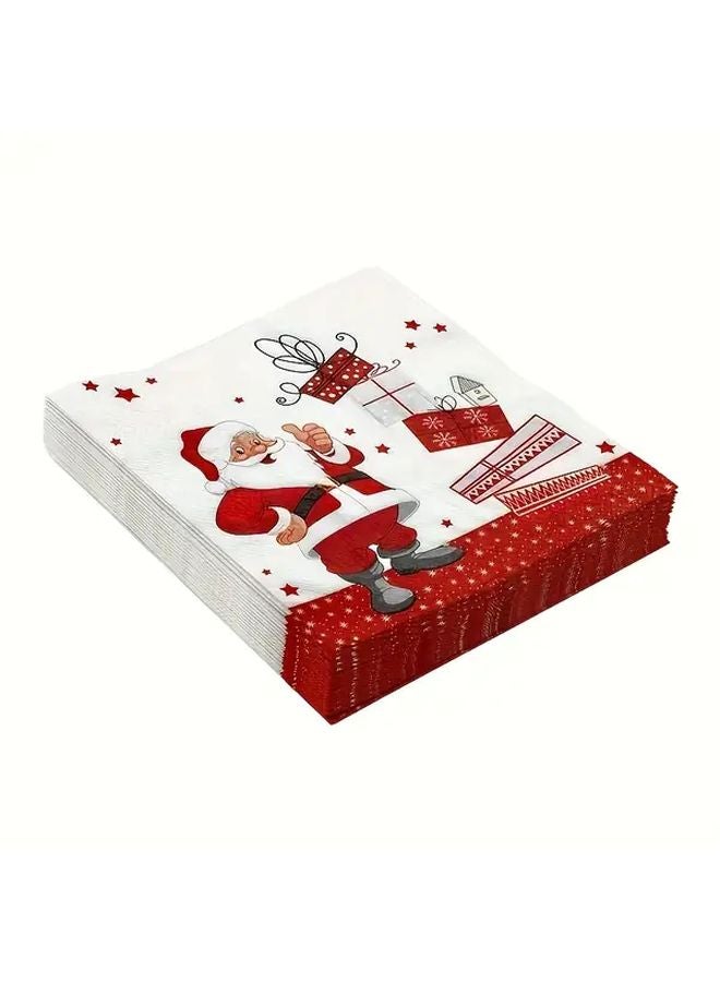 مناديل حفلة عيد الميلاد بابا نويل 60 قطعة أحمر وأبيض ديكور طاولات العطلات - Image 5