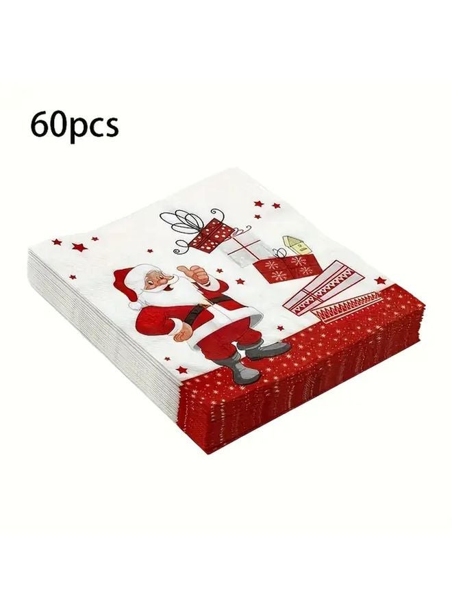 مناديل حفلة عيد الميلاد بابا نويل 60 قطعة أحمر وأبيض ديكور طاولات العطلات - Image 1