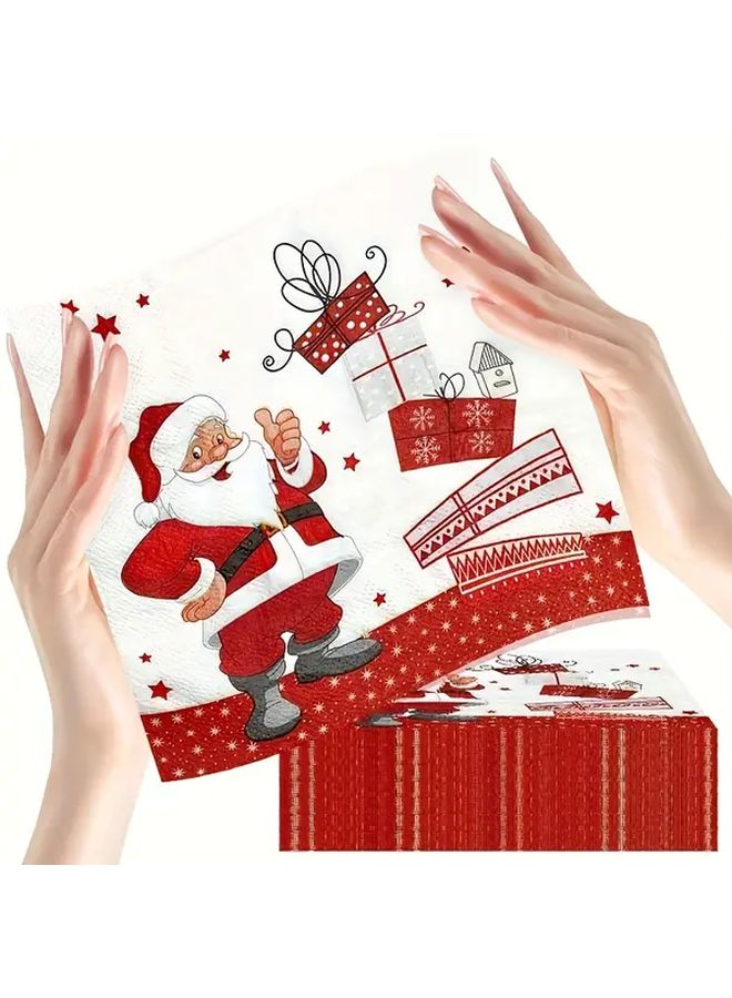 مناديل حفلة عيد الميلاد بابا نويل 60 قطعة أحمر وأبيض ديكور طاولات العطلات - Image 3
