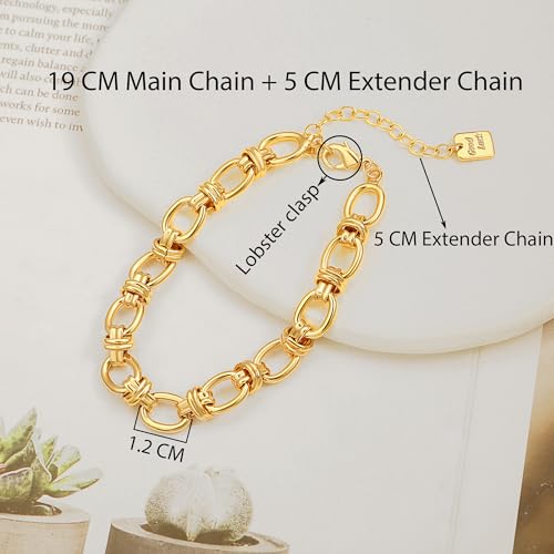 SOFYBJA Dainty 18K Gold Chunky Oval Chain Bracelet for Women Adjustable Link Bracelet Layering Jewelry - Image 4