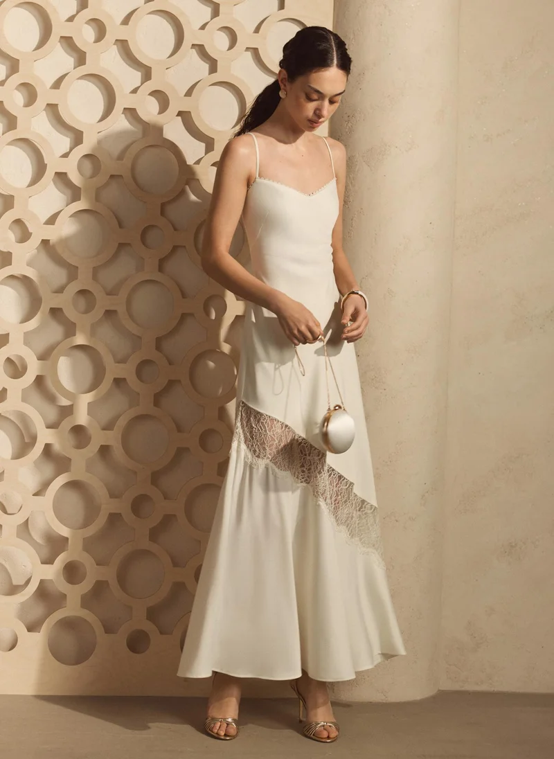 Lichi  Maxi slip dress with lace insert on the skirt for Women | Best Price UAE