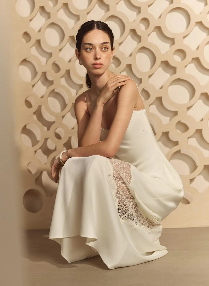 Lichi  Maxi slip dress with lace insert on the skirt for Women | Best Price UAE