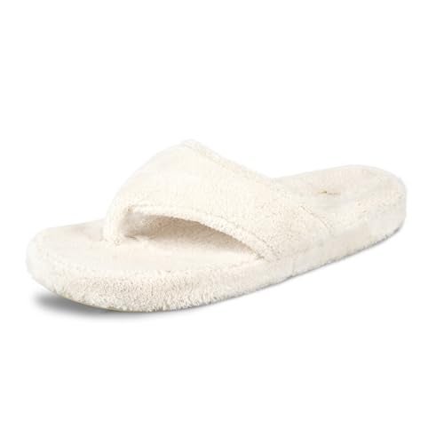 Acorn Women's Spa Thong Slippers with Cloud Contour Comfort - Arch Support and Plush Fluffy Terry Lining, Perfect for Beach, Camping, Poolside, or Bathroom Wear, Natural, 8 - 9 - Image 1