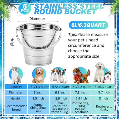 Hicarer 6 Pcs 63 Quart Stainless Steel Dog Water Bucket Heavy Duty Stainless Steel Easy Clean Bucket Water Pails for Dogs Pets for Kennels Farms Fences Cages Home - Image 3