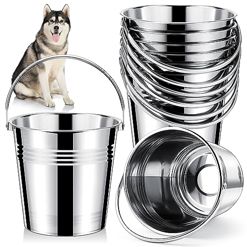 Hicarer 6 Pcs 63 Quart Stainless Steel Dog Water Bucket Heavy Duty Stainless Steel Easy Clean Bucket Water Pails for Dogs Pets for Kennels Farms Fences Cages Home - Image 1