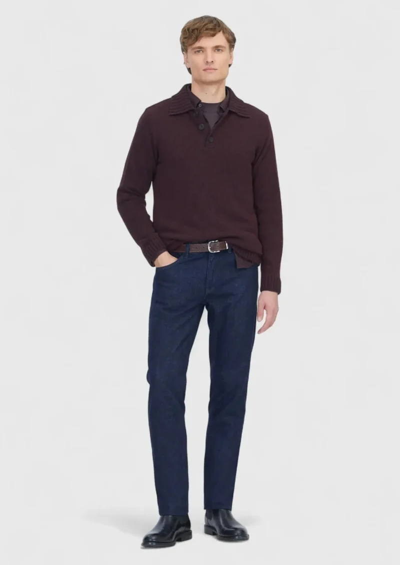 RAMSEY Navy Blue Slim Fit Denim Cotton Blended Trousers