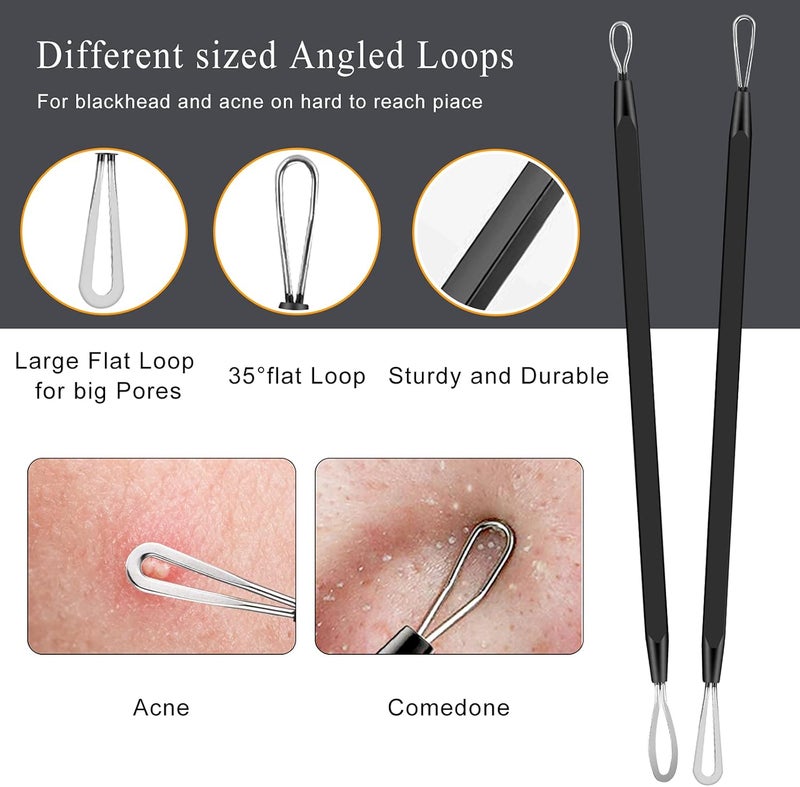 Boxoyx Pimple Popper Tool Kit - 6 Pcs Blackhead Remover Comedone Extractor Tool Kit with Metal Case for Quick and Easy Removal of Pimples, Blackheads, Zit Removing, Forehead, Facial and Nose(Black) - Image 3