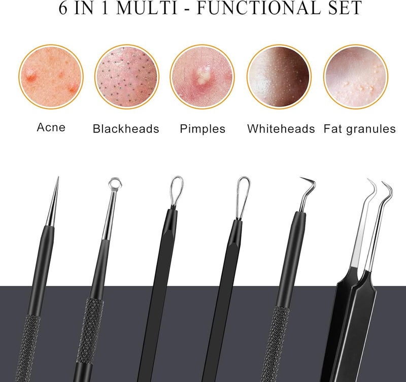 Boxoyx Pimple Popper Tool Kit - 6 Pcs Blackhead Remover Comedone Extractor Tool Kit with Metal Case for Quick and Easy Removal of Pimples, Blackheads, Zit Removing, Forehead, Facial and Nose(Black) - Image 2