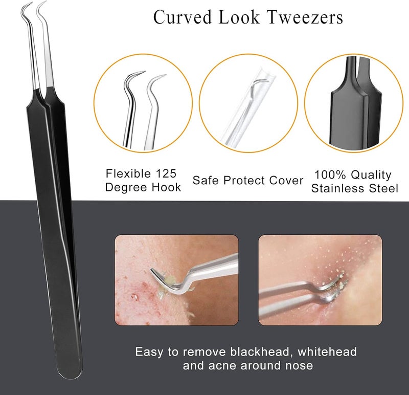 Boxoyx Pimple Popper Tool Kit - 6 Pcs Blackhead Remover Comedone Extractor Tool Kit with Metal Case for Quick and Easy Removal of Pimples, Blackheads, Zit Removing, Forehead, Facial and Nose(Black) - Image 5