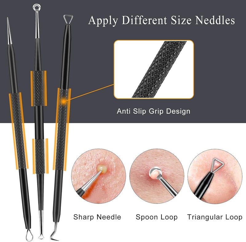 Boxoyx Pimple Popper Tool Kit - 6 Pcs Blackhead Remover Comedone Extractor Tool Kit with Metal Case for Quick and Easy Removal of Pimples, Blackheads, Zit Removing, Forehead, Facial and Nose(Black) - Image 4