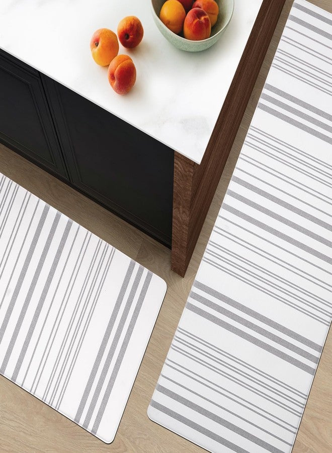 FRESHMINT 2 Piece Set Stripe Kitchen Mats for Floor Anti Fatigue Waterproof & Non-Skid Kitchen Rugs Cushioned Kitchen Mat for Standing Washable Comfort Desk Kitchen Runners, Gray - Image 2