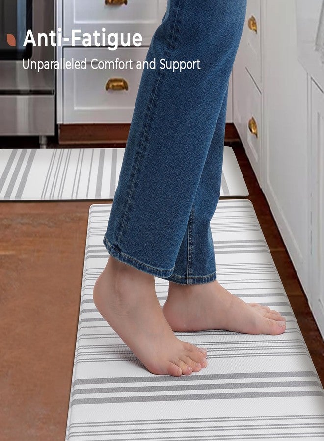 FRESHMINT 2 Piece Set Stripe Kitchen Mats for Floor Anti Fatigue Waterproof & Non-Skid Kitchen Rugs Cushioned Kitchen Mat for Standing Washable Comfort Desk Kitchen Runners, Gray - Image 3