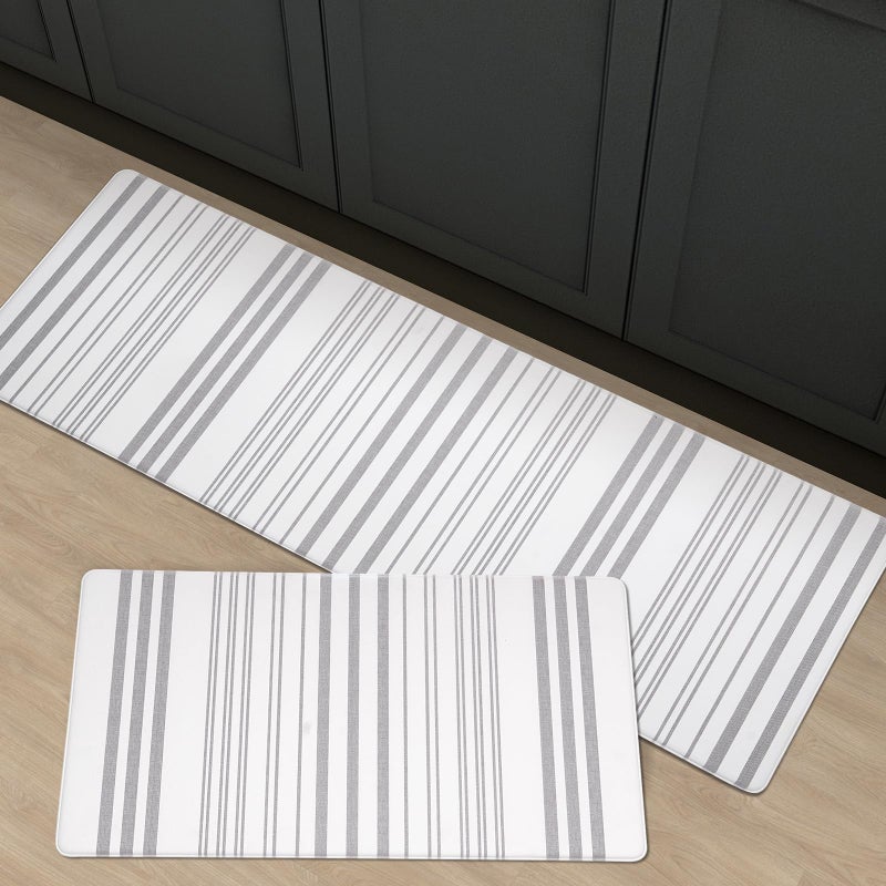 FRESHMINT 2 Piece Set Stripe Kitchen Mats for Floor Anti Fatigue Waterproof & Non-Skid Kitchen Rugs Cushioned Kitchen Mat for Standing Washable Comfort Desk Kitchen Runners, Gray - Image 1