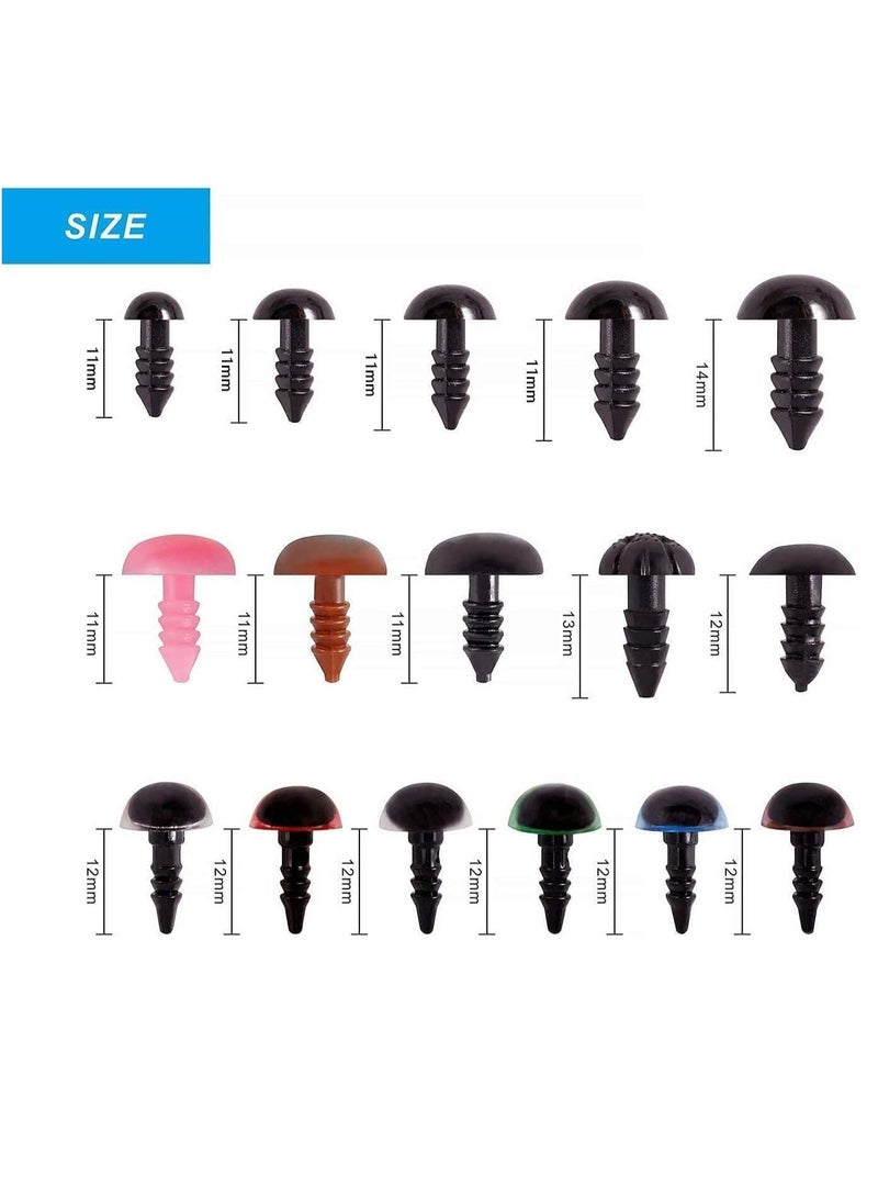 KASTWAVE 600PCS Plastic Safety Eyes and Noses, 6mm-14mm Colorful Crochet Toy Eyes and Noses with Washers for Craft Doll Puppet Plush Animal and Teddy Bear - Image 4