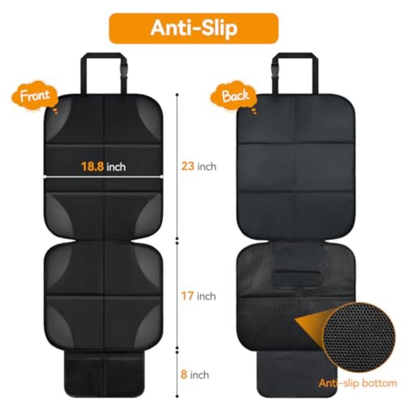 Car Seat Protector, Seat Protector for Baby Carseat with Thickest Padding, Waterproof Child Seat Protectors Under Car Seats Non-Slip Backing 2 Mesh Pockets Baby Pets Car Seat Cover Black1 - Image 4