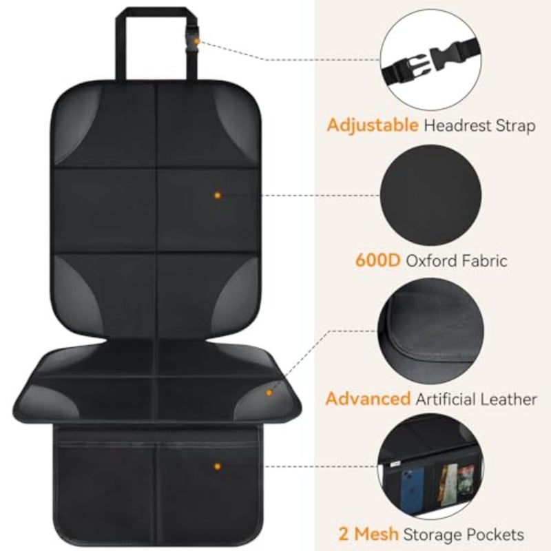 Car Seat Protector, Seat Protector for Baby Carseat with Thickest Padding, Waterproof Child Seat Protectors Under Car Seats Non-Slip Backing 2 Mesh Pockets Baby Pets Car Seat Cover Black1 - Image 3