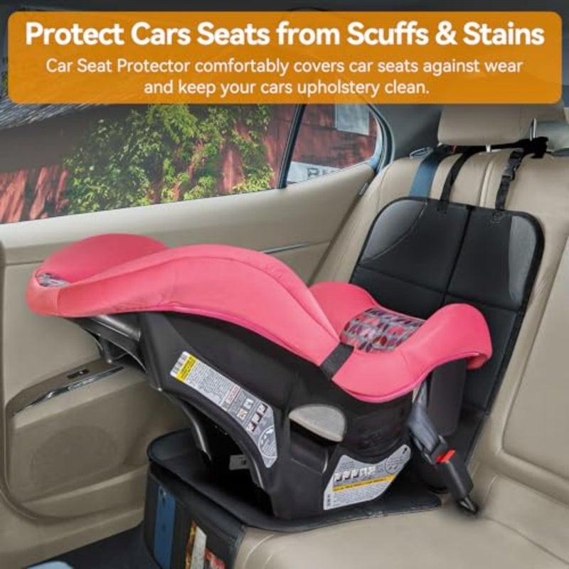 Car Seat Protector, Seat Protector for Baby Carseat with Thickest Padding, Waterproof Child Seat Protectors Under Car Seats Non-Slip Backing 2 Mesh Pockets Baby Pets Car Seat Cover Black1 - Image 2