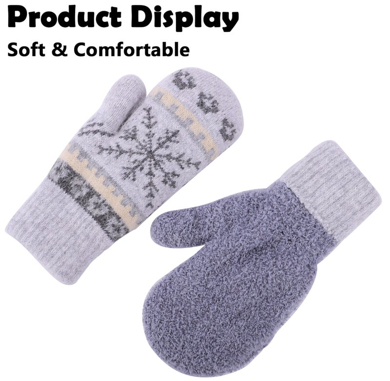 Mealah Winter Warm Mittens for Women Men - Soft-Double Layer-Snowflake Cold Weather Stretch Thick Lining Knitted Gloves - Image 3
