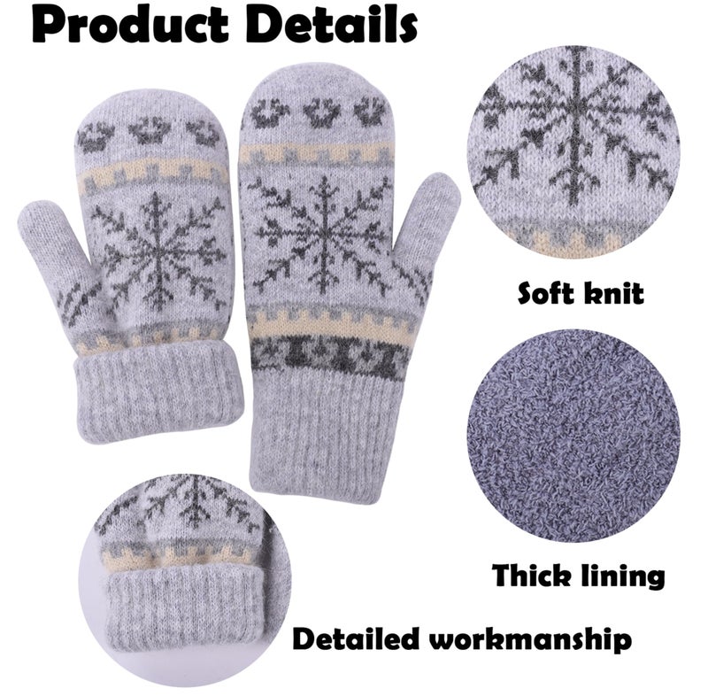 Mealah Winter Warm Mittens for Women Men - Soft-Double Layer-Snowflake Cold Weather Stretch Thick Lining Knitted Gloves - Image 2