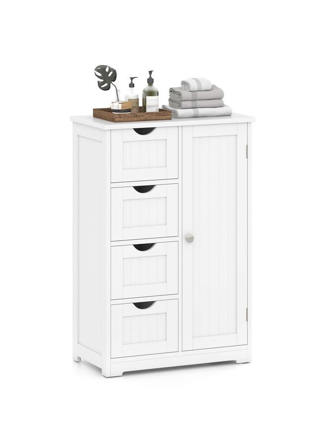 Giantex Storage Cabinet with 4 Drawers, Bathroom Storage Organizer with Cupboard, Adjustable Shelf, Anti-Toppling Device, Floor Cabinet, Entryway Storage Unit Console Table, White - Image 1