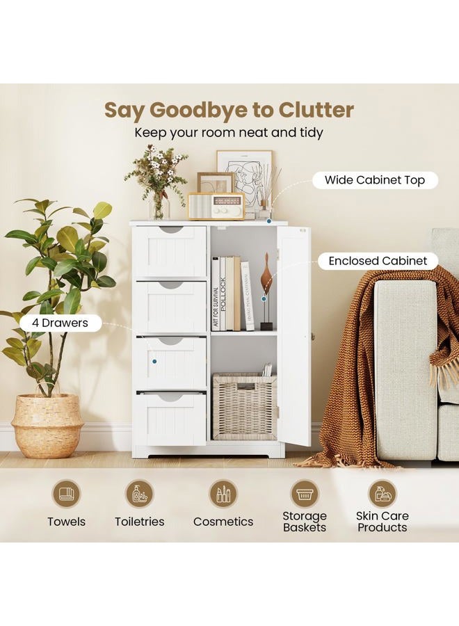 Giantex Storage Cabinet with 4 Drawers, Bathroom Storage Organizer with Cupboard, Adjustable Shelf, Anti-Toppling Device, Floor Cabinet, Entryway Storage Unit Console Table, White - Image 2
