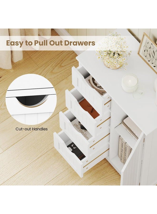 Giantex Storage Cabinet with 4 Drawers, Bathroom Storage Organizer with Cupboard, Adjustable Shelf, Anti-Toppling Device, Floor Cabinet, Entryway Storage Unit Console Table, White - Image 3