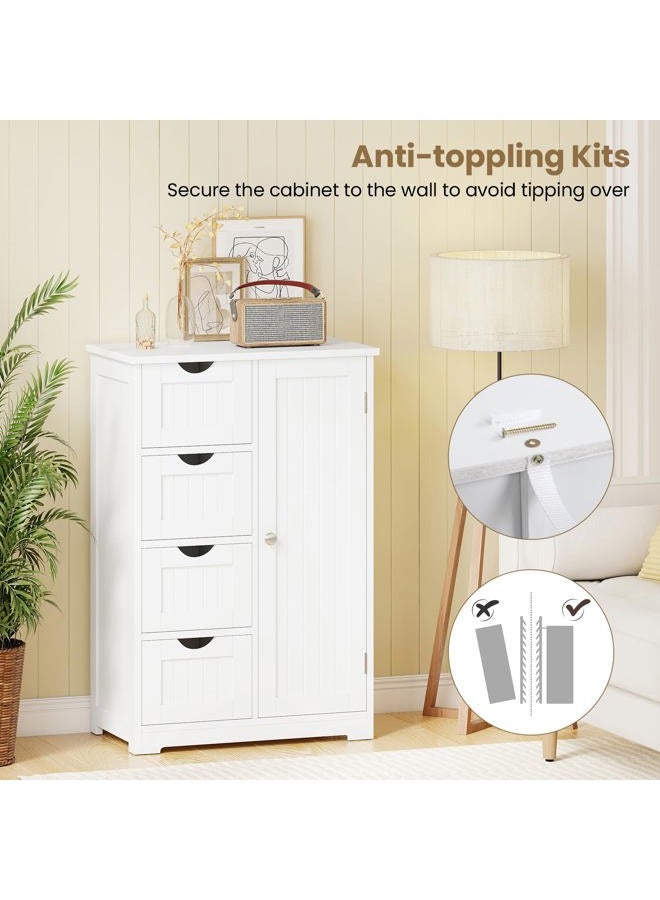 Giantex Storage Cabinet with 4 Drawers, Bathroom Storage Organizer with Cupboard, Adjustable Shelf, Anti-Toppling Device, Floor Cabinet, Entryway Storage Unit Console Table, White - Image 4