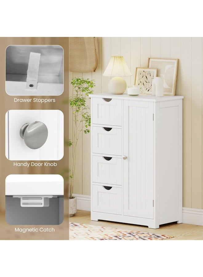 Giantex Storage Cabinet with 4 Drawers, Bathroom Storage Organizer with Cupboard, Adjustable Shelf, Anti-Toppling Device, Floor Cabinet, Entryway Storage Unit Console Table, White - Image 5