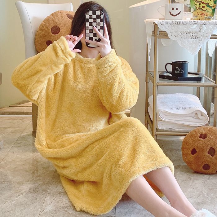 Stuffed Jacquard Pajamas For Women In Sweet Long-Sleeved Mid-Length Nightgown Plus Size 125Kg Home Wear Outer Wear - Image 2