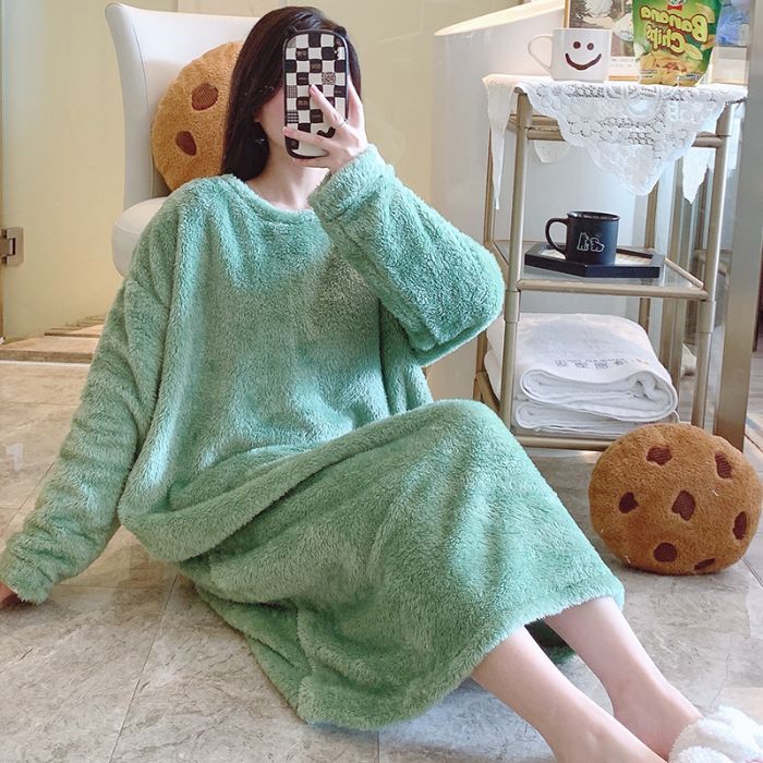 Stuffed Jacquard Pajamas For Women In Sweet Long-Sleeved Mid-Length Nightgown Plus Size 125Kg Home Wear Outer Wear - Image 1