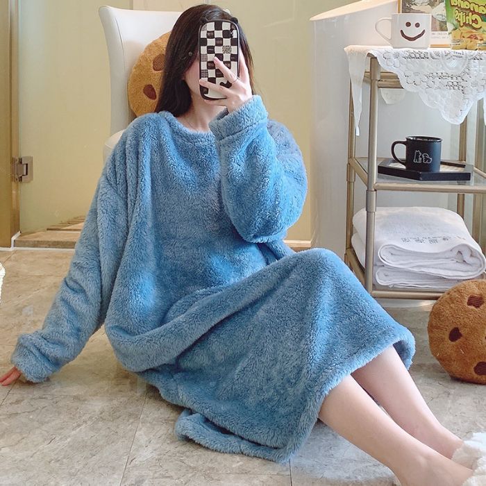 Stuffed Jacquard Pajamas For Women In Sweet Long-Sleeved Mid-Length Nightgown Plus Size 125Kg Home Wear Outer Wear - Image 3
