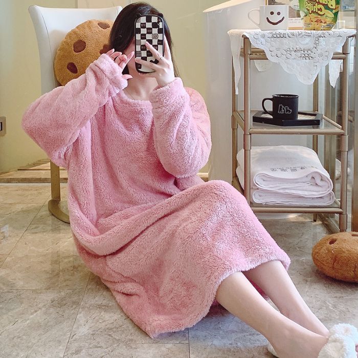Stuffed Jacquard Pajamas For Women In Sweet Long-Sleeved Mid-Length Nightgown Plus Size 125Kg Home Wear Outer Wear - Image 5