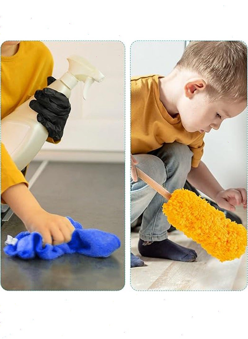 Wooden detachable cleaning toys for kids that includes a broom, mop, duster, brush, shovel, bucket, dish cloth and hanging stand, set of 9 - Image 4