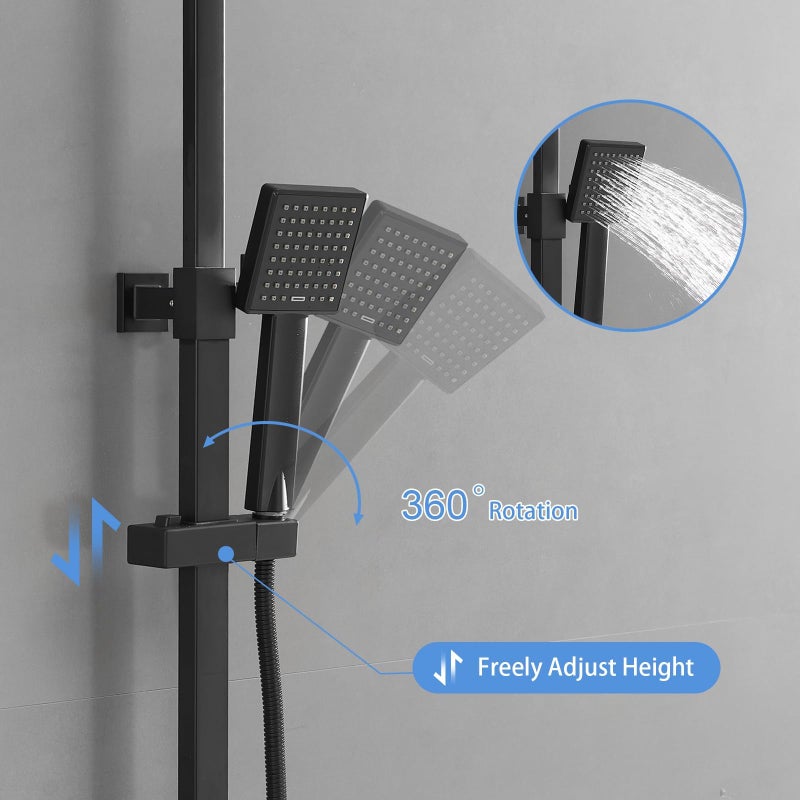 Homevacious Wall Mount Outdoor Shower Kit 9 Inch Rainfall Shower Head Handheld Spray Single handle Center Exposed Shower with Square Shower Head Matte Black - Image 4