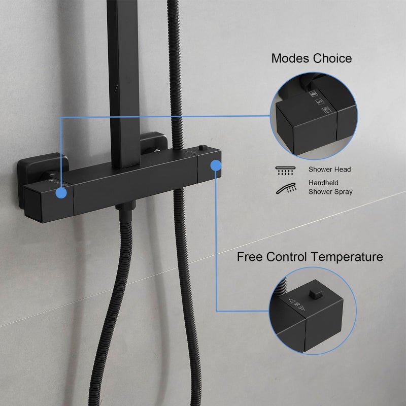 Homevacious Wall Mount Outdoor Shower Kit 9 Inch Rainfall Shower Head Handheld Spray Single handle Center Exposed Shower with Square Shower Head Matte Black - Image 5