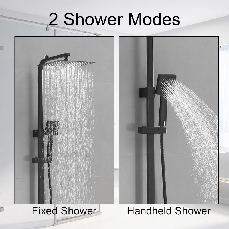 Homevacious Wall Mount Outdoor Shower Kit 9 Inch Rainfall Shower Head Handheld Spray Single handle Center Exposed Shower with Square Shower Head Matte Black - Image 2