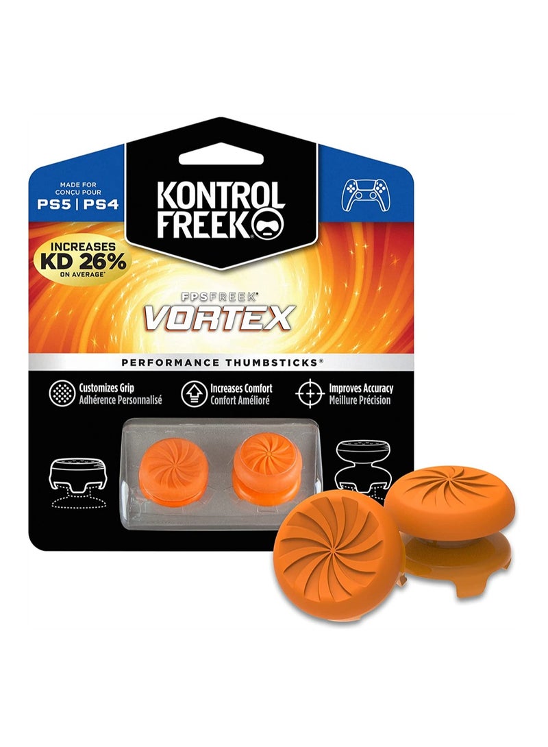 FPS Freek Vortex for Playstation 4 (PS4) and Playstation 5 (PS5) Controller, Performance Thumbsticks, Galaxy Themed Thumbstick Covers (1 High-Rise Convex, 1 Mid-Rise Concave, Orange) - Image 1