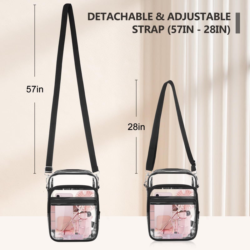 Blvornl Clear Crossbody Bag with Adjustable Shoulder Strap, Stadium Approved PVC Clear Purse Bag with Front Pocket, Clear Messenger Bag for Women and Men for Concerts Sports Events, Black-L - Image 3