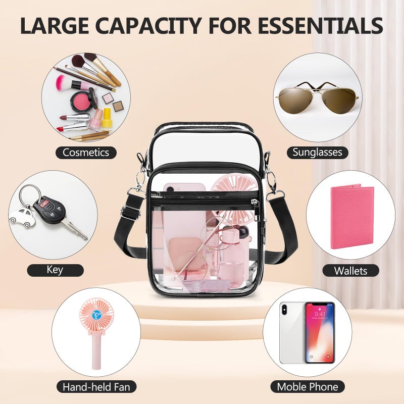 Blvornl Clear Crossbody Bag with Adjustable Shoulder Strap, Stadium Approved PVC Clear Purse Bag with Front Pocket, Clear Messenger Bag for Women and Men for Concerts Sports Events, Black-L - Image 5