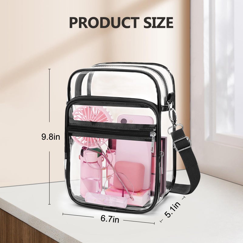 Blvornl Clear Crossbody Bag with Adjustable Shoulder Strap, Stadium Approved PVC Clear Purse Bag with Front Pocket, Clear Messenger Bag for Women and Men for Concerts Sports Events, Black-L - Image 4