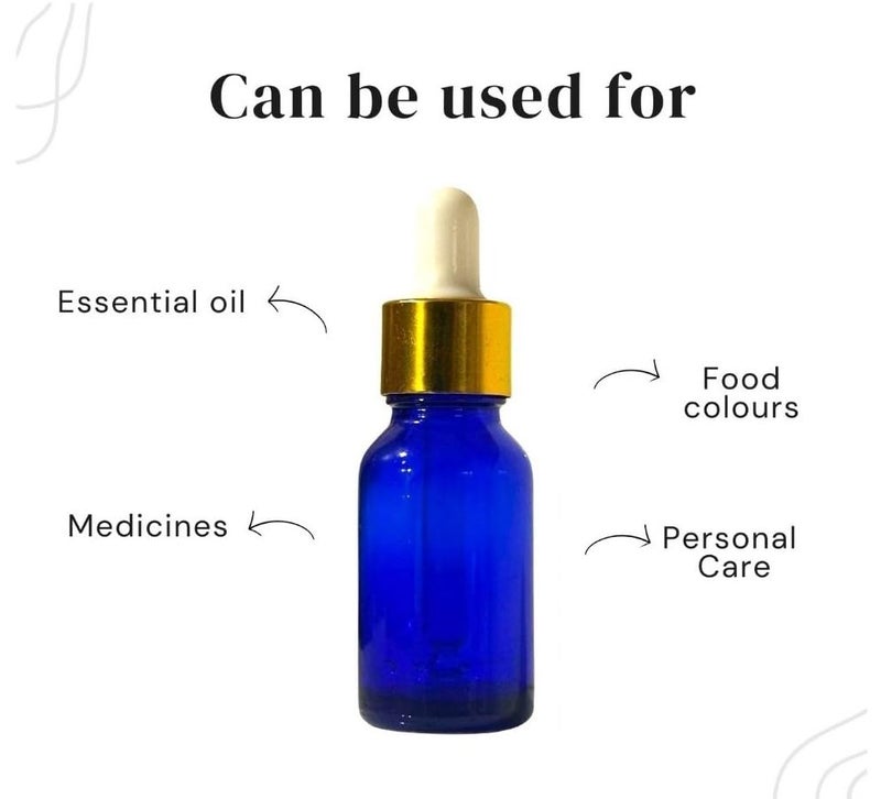 VOW 10 ML Blue Round Empty Glass Bottle Glass Dropper Gold Ring Silicone White Teat Refillable Reusable Leak Proof for Essential Oils PerfumesPack of 6 - Image 2
