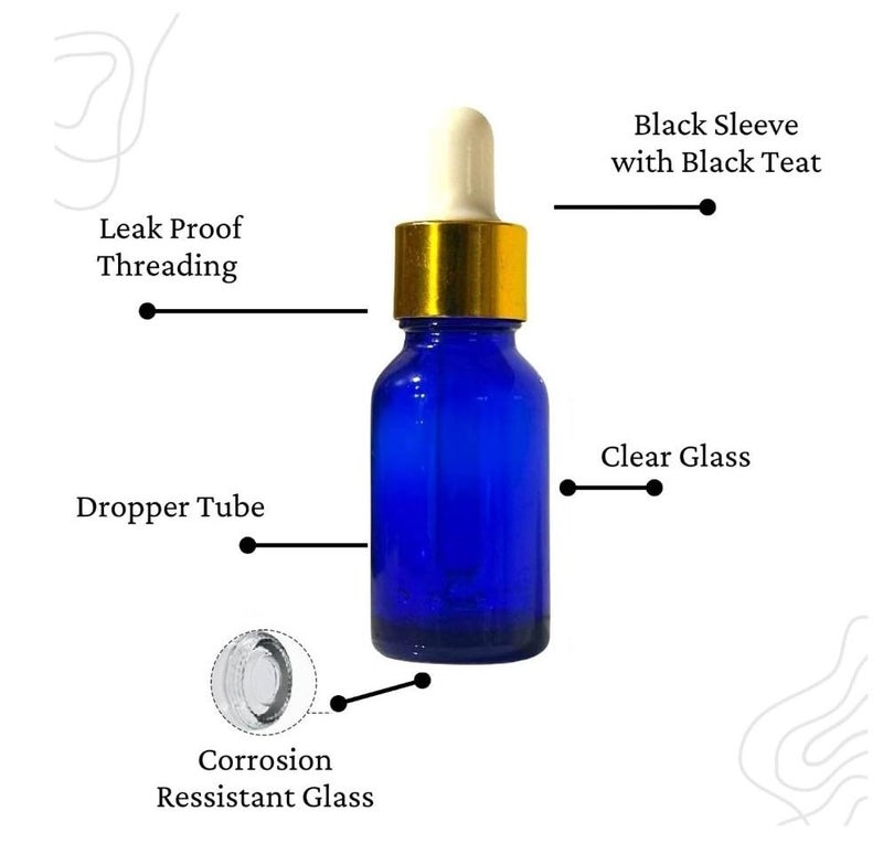 VOW 10 ML Blue Round Empty Glass Bottle Glass Dropper Gold Ring Silicone White Teat Refillable Reusable Leak Proof for Essential Oils PerfumesPack of 6 - Image 3