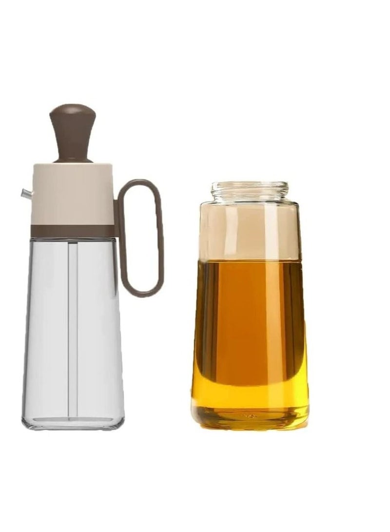 Kitchen Cooking 3 In 1 Silicone Dropper Measuring Oil,Dispenser Bottle Glass Olive Oil and Vinegar With Silicone Brush-Brown(630ml) - Image 2