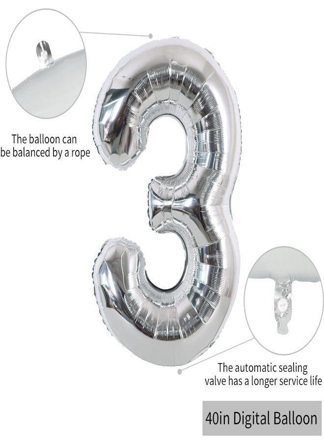 TONIFUL 40 Inch Silver Large Numbers Balloons 0-9, Number 3 Digital 3 Helium Foil Mylar Big Number Balloons for 2026 Graduation New Year Eve Birthday Party Anniversary Supplies Decorations - Image 2
