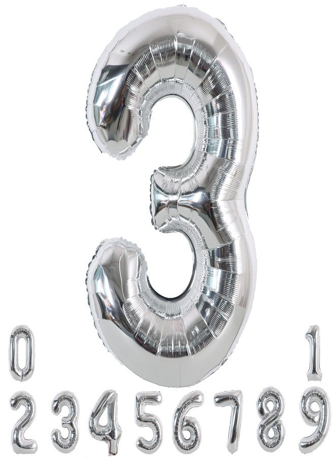 TONIFUL 40 Inch Silver Large Numbers Balloons 0-9, Number 3 Digital 3 Helium Foil Mylar Big Number Balloons for 2026 Graduation New Year Eve Birthday Party Anniversary Supplies Decorations - Image 1