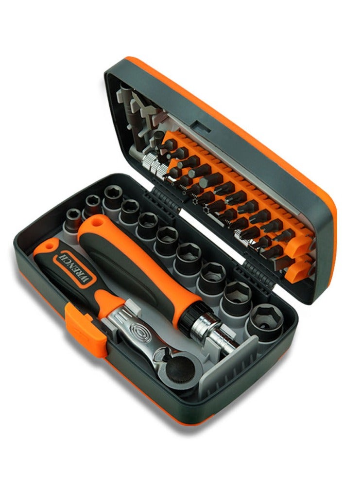 عام مجموعة مفك براغي متعدد الأغراض 38 في 1 مع مفك راتشيت، مخصصة للاستخدام المنزلي، وتشمل صندوق أدوات يحتوي على أدوات البراغي. - Image 1