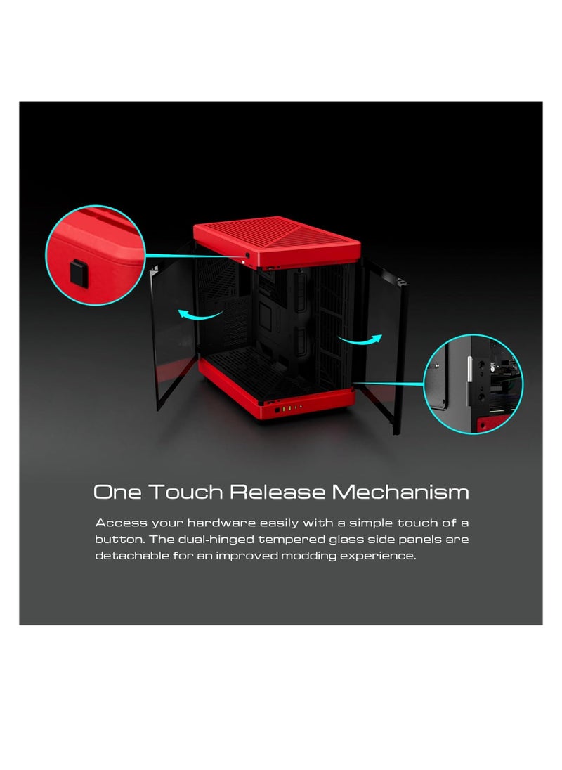 GAMDIAS - GAMDIAS NESO P1 Black Red Full Tower ATX Case - One Touch Swing Open - Panoramic Tempered Glass Panel - Dual Cahmber - Dual Orientation - High Airflow - Cable Management - Spacious Interior - Image 1