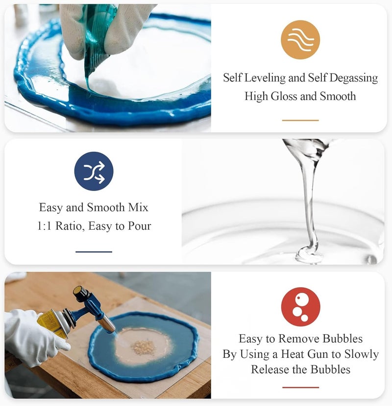 Shabebe Epoxy Resin, 32OZ Epoxy Resin Crystal Clear, Not-Yellowing No-Bubble, Self Leveling Easy Pou/Mix 1:1 Casting Kit & Coating for DIY Jewelry Making, Art Resina Clear Crafts, Molds, River Tables - Image 4